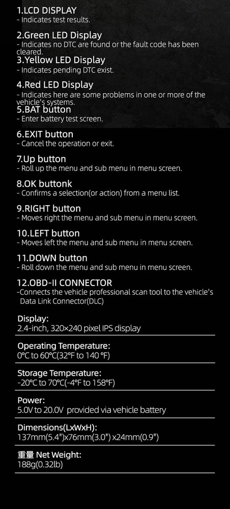 FISONA W12 OBD2 Scanner OBD Code Reader Diagnostic Tool Check Engine Fault USA