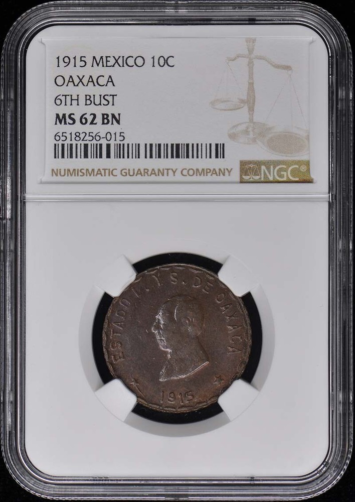 1915 MEXICO OAXACA 10C NGC MS62BN