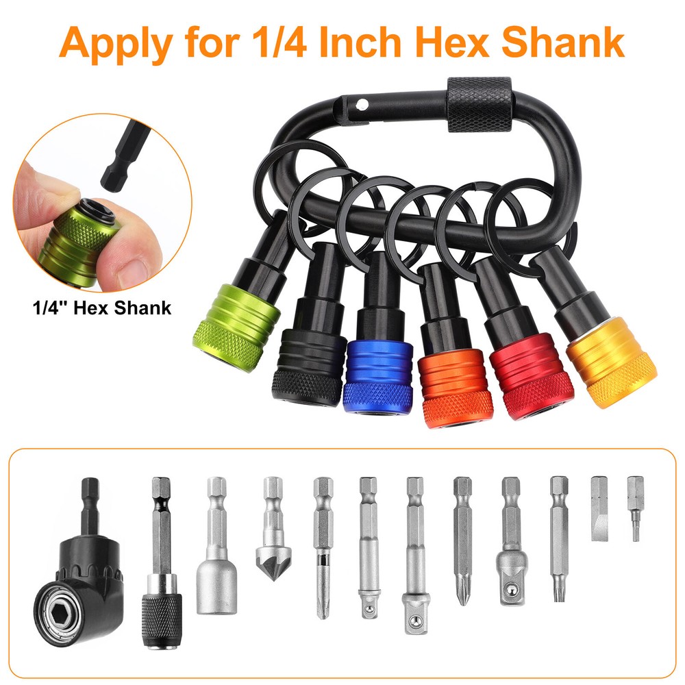 6pcs 1/4" Hex Shank Quick Release Keychain Drill Bit Holder Set for Screwdrivers