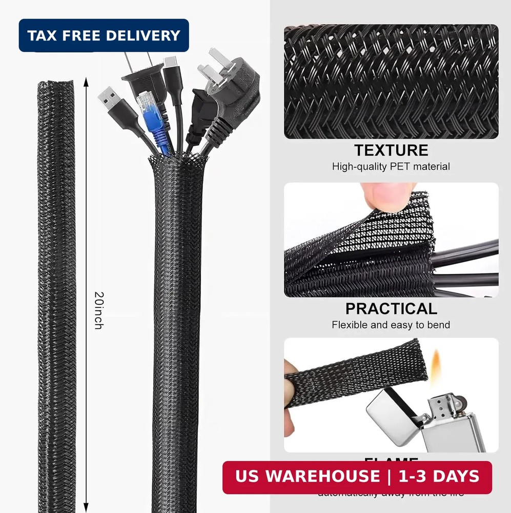 137PCS Cable Management Kit 4 Cable Sleeve Split 100 Cable Zip Ties 10 Cable Cli