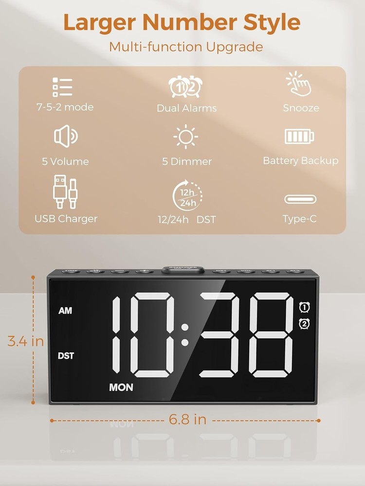 Elegant LED Clock with Big Snooze Button & Weekend Mode - Perfect for Any Age
