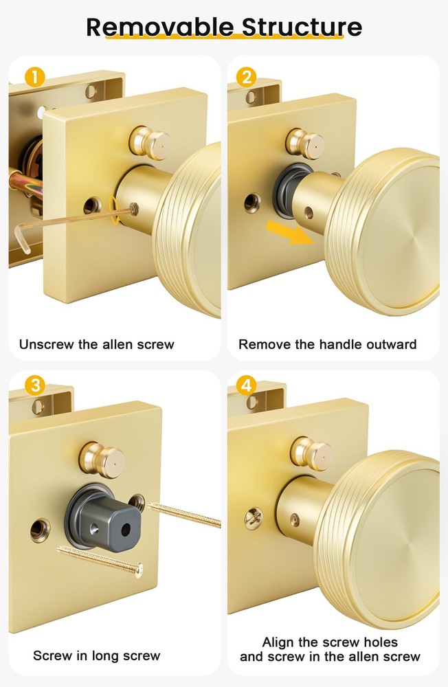 Gold Door Knobs Interior, Brushed Gold Door Knobs Square Privacy Door Knob fo...