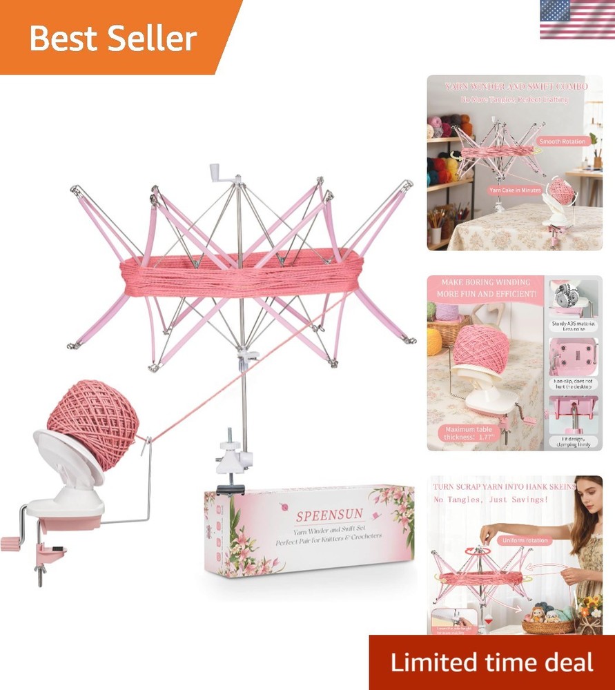 Yarn Winder and Swift Combo, Efficient 3.5 OZ Yarn Cake Maker, Adjustable Ang...