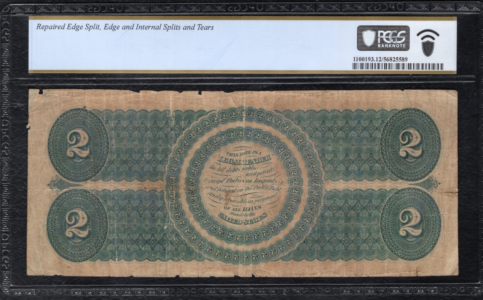 FR. 41 1862 $2 TWO DOLLARS LEGAL TENDER UNITED STATES NOTE PCGS BANKNOTE FINE-12