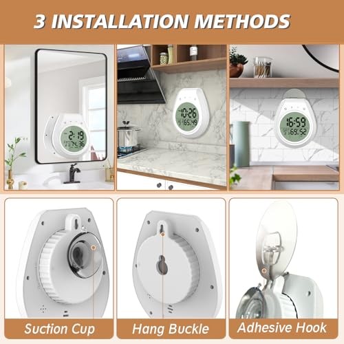 Shower Timer Clock Waterproof, Digital Bathroom Kitchen Wall Clock with LCD