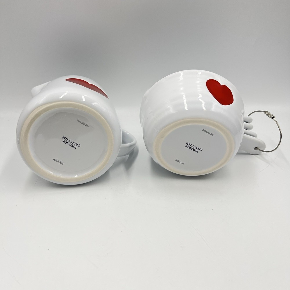 Williams Sonoma Ceramic Heart Cups and Liquid Measuring Cup Set