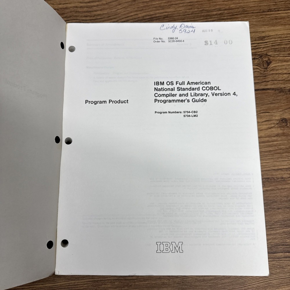 IBM OS COBOL Version 4 Programmers Guide 5734-CB2 5734-LM2 1970's Nat Standard