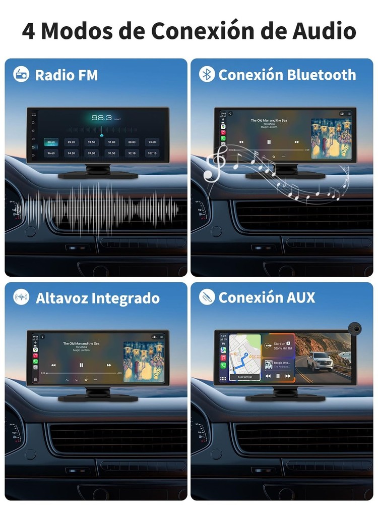 Largest Portable 11.26'' Wireless CarPlay/Android Auto Screen with 2.5D 1920x...
