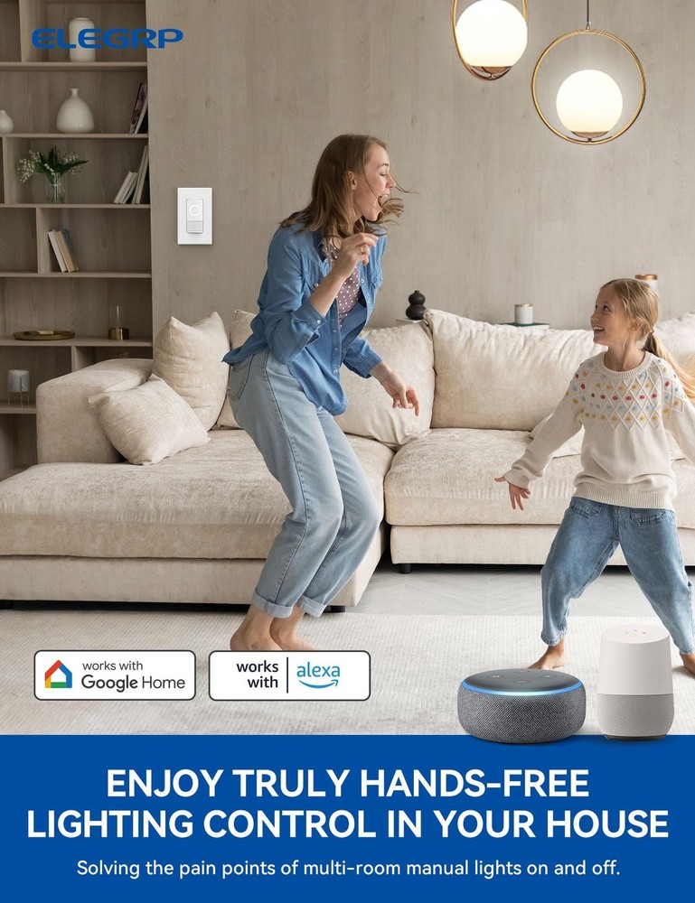 Smart Motion Sensor Switch, 2.4GHz Wi-Fi 3 Way Light Switch Compatible with A...