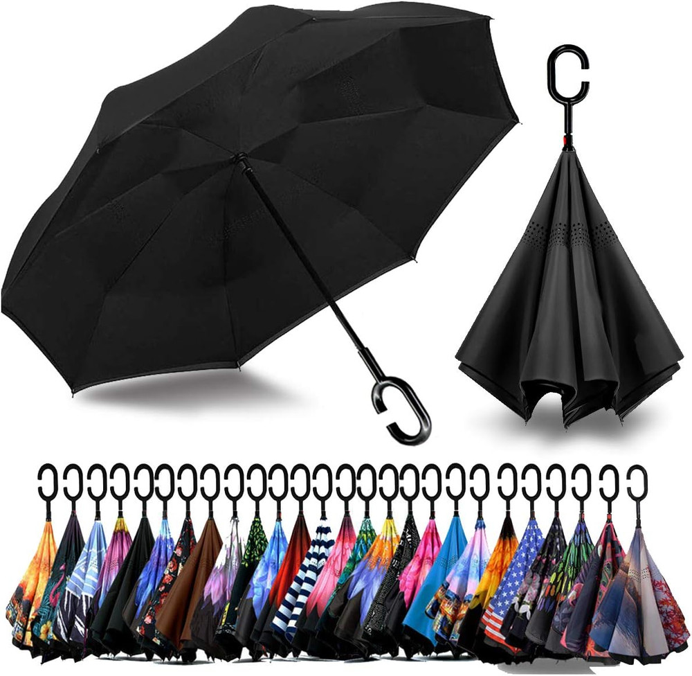 49/56 Inch Inverted Reverse Umbrella, Extra Large Double Canopy, Windproof, Wate