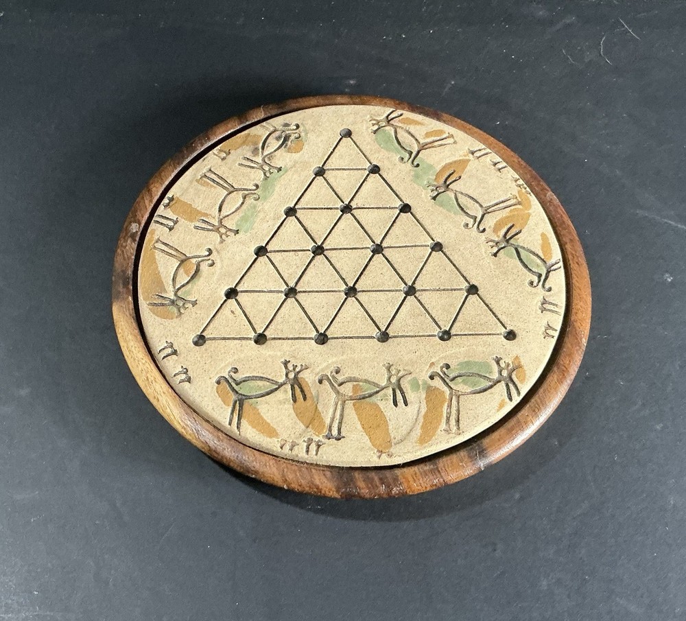Earthenware Trivet with Wood Base + Marble Game