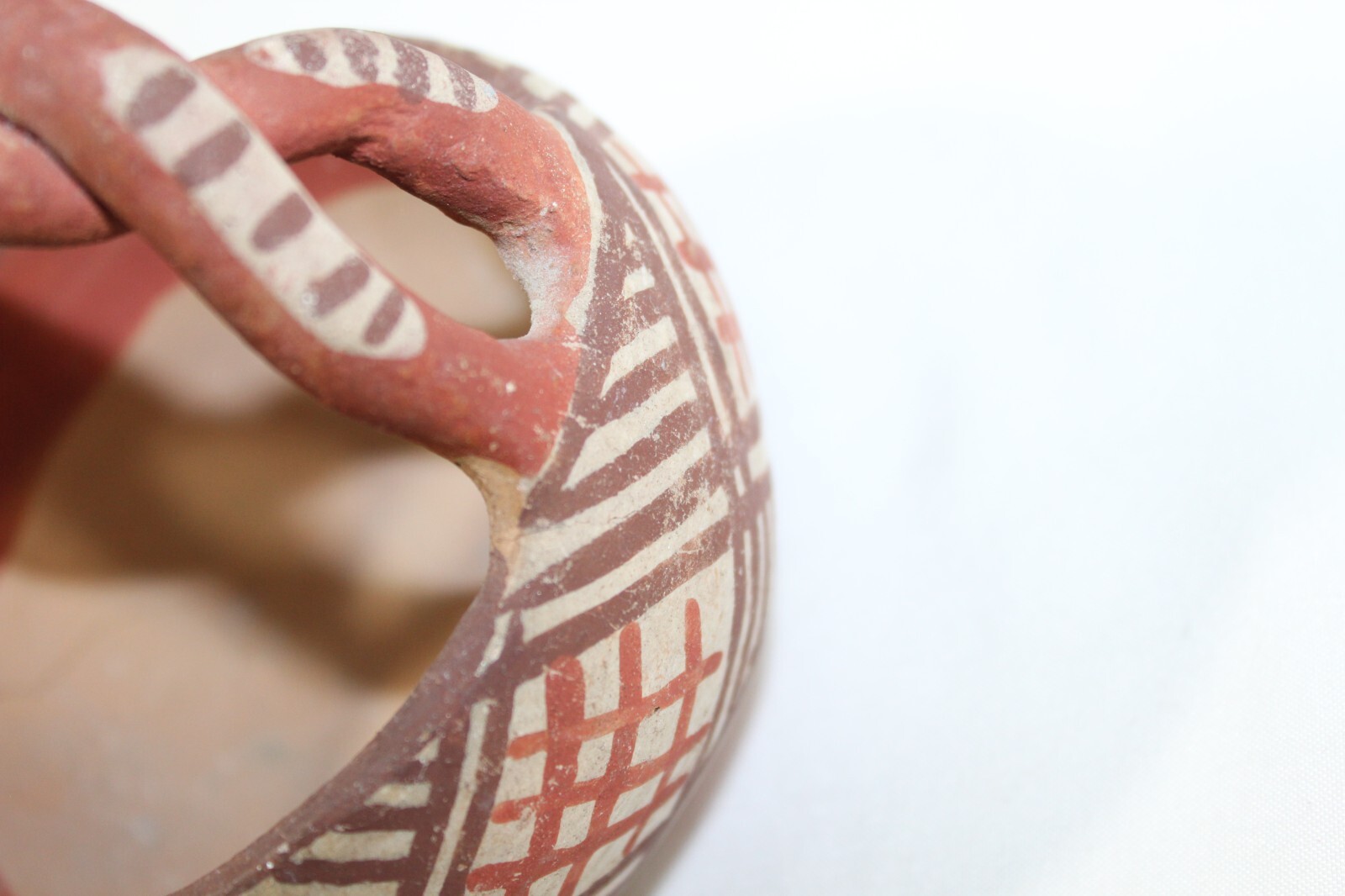 Antique Isleta Pueblo Pottery 4.5" Friendship Basket Bowl Olla Twisted Handle