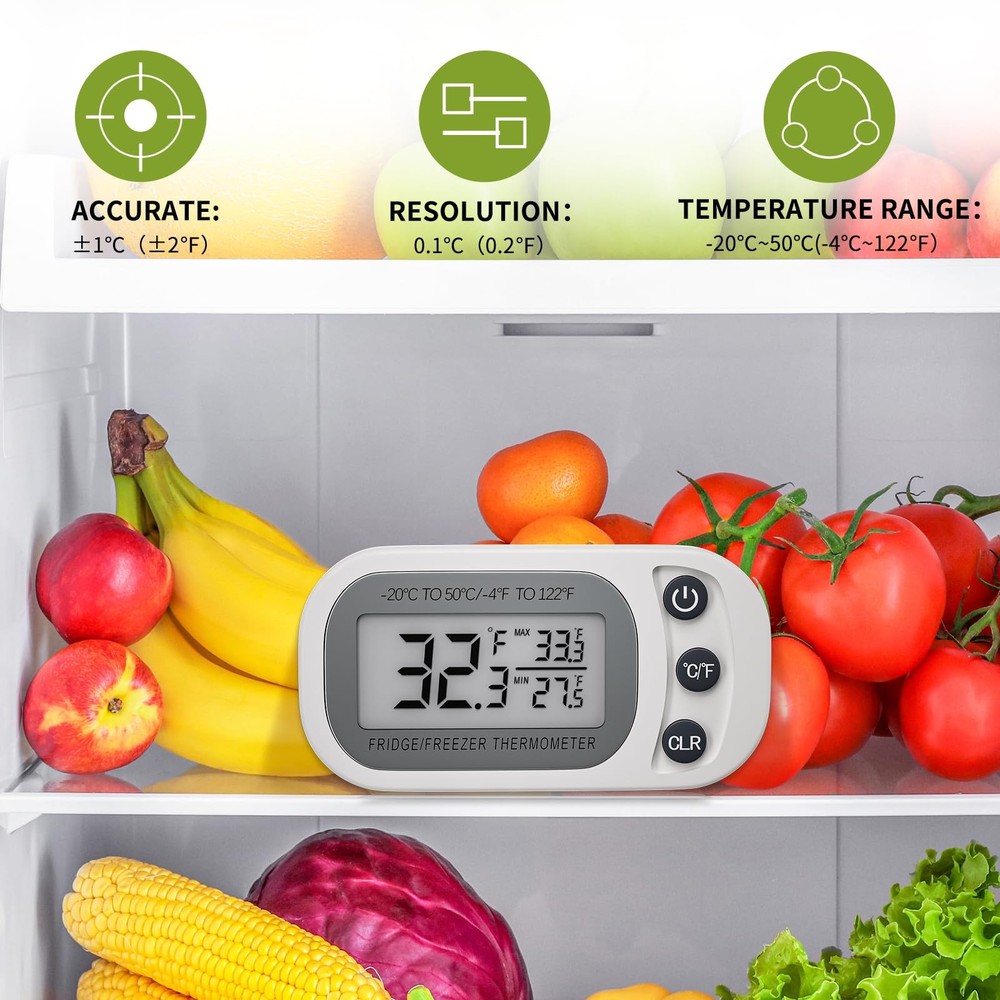 Digital Frigerator Thermometer 2 Pack, Waterproof White-2PCS, White-2 Pack