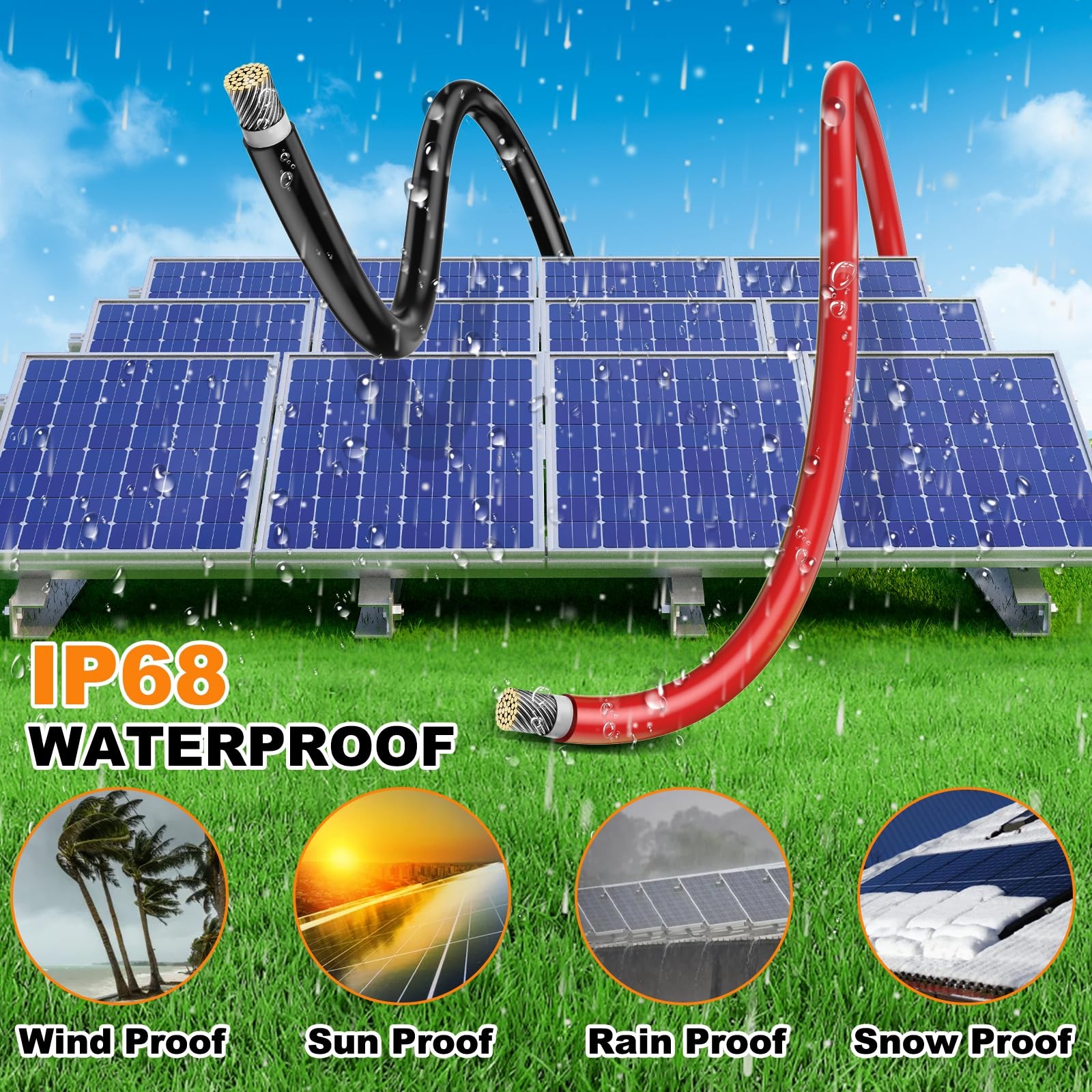 Oududianzi 2x50 Feet Solar Panel Wire, 10AWG 50FT R&B 10AWG, Black Red