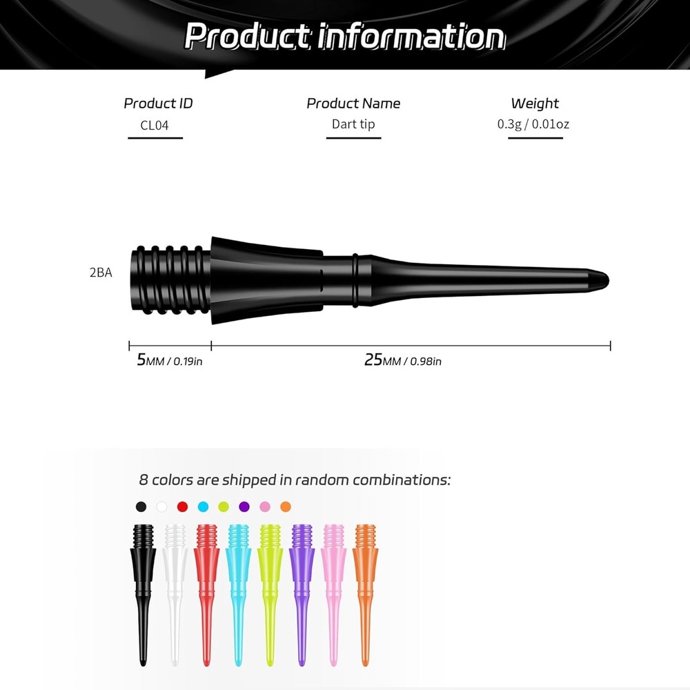 2BA Thread Soft Tip Dart Points - Plastic Dart Tips - 100/1000 Pack Premium Repl