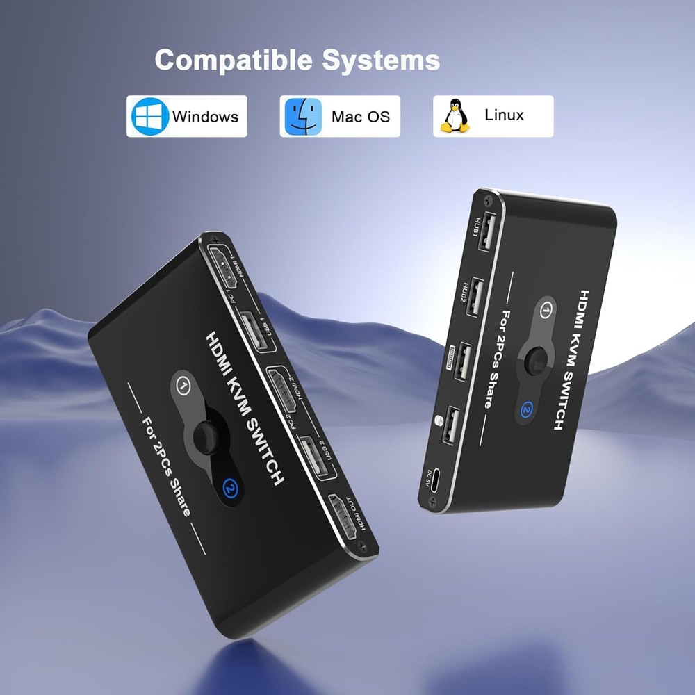 One-Button HDMI KVM Switcher for 2 Computers - Impactful 4K Video Quality