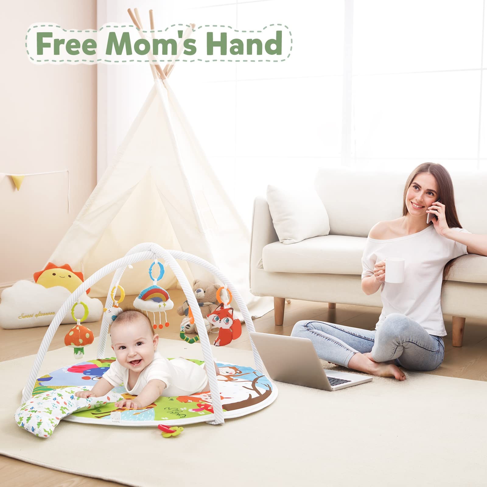 Baby Play Gym, ibabejoy Activity Play Mat for Newborn to Toddler, Stage-Based...