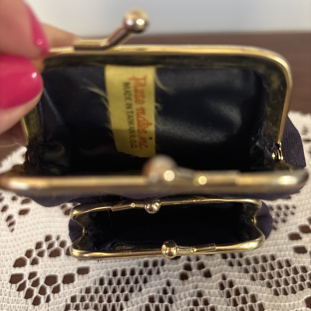 Vintage Cigarette Case Womens Navy Fabric Clasp Hinged