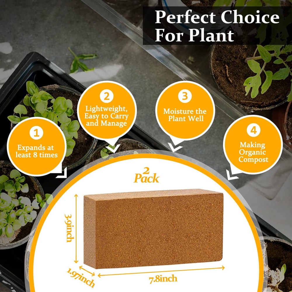 2pcs Organic Coco Coir Bricks Soil Blocks- 100% Natural Compressed Coco Peat ...