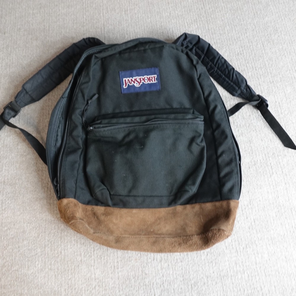 Vintage Jansport Backpack Black Solid Suede Bottom