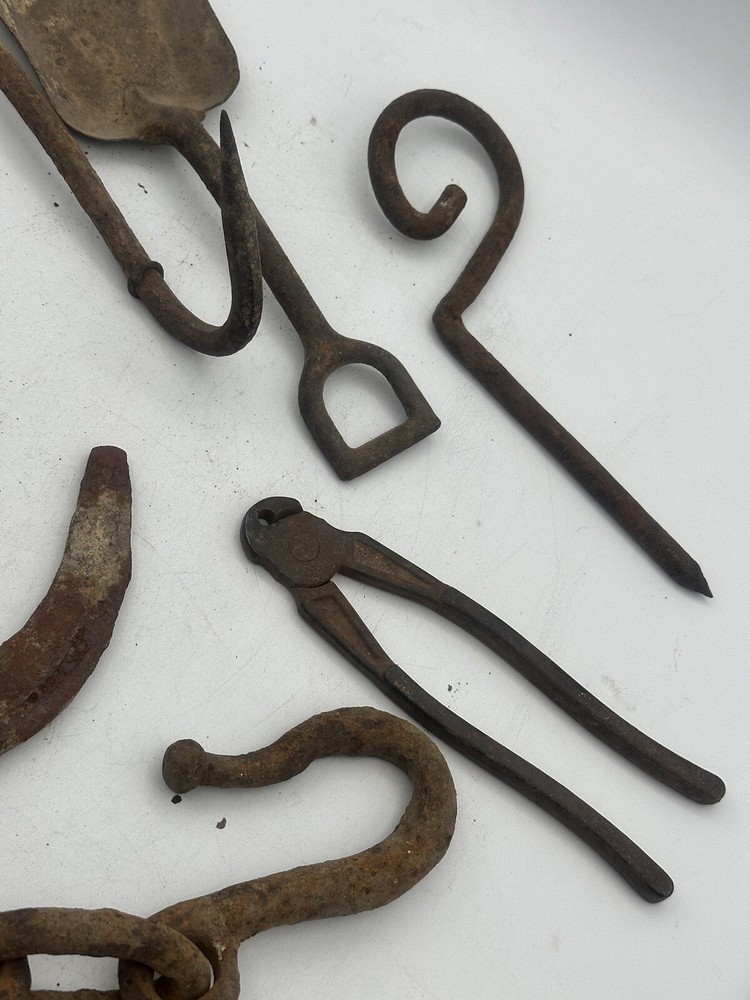 Vintage Rustic Iron Wall Decor Tools Chains And Black Coat Hanger