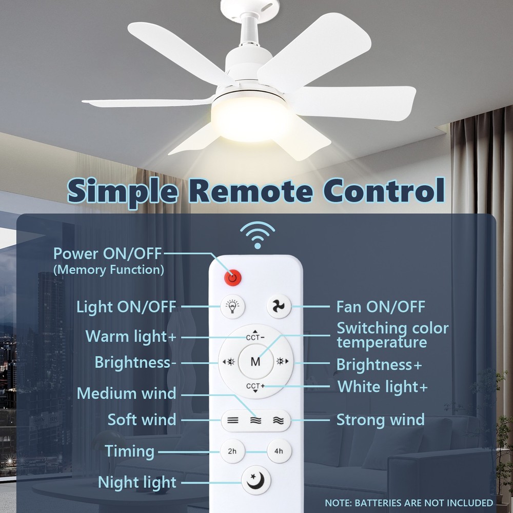Socket Fan Light with Remote Control,20" Screw in Ceiling Fans with Lights