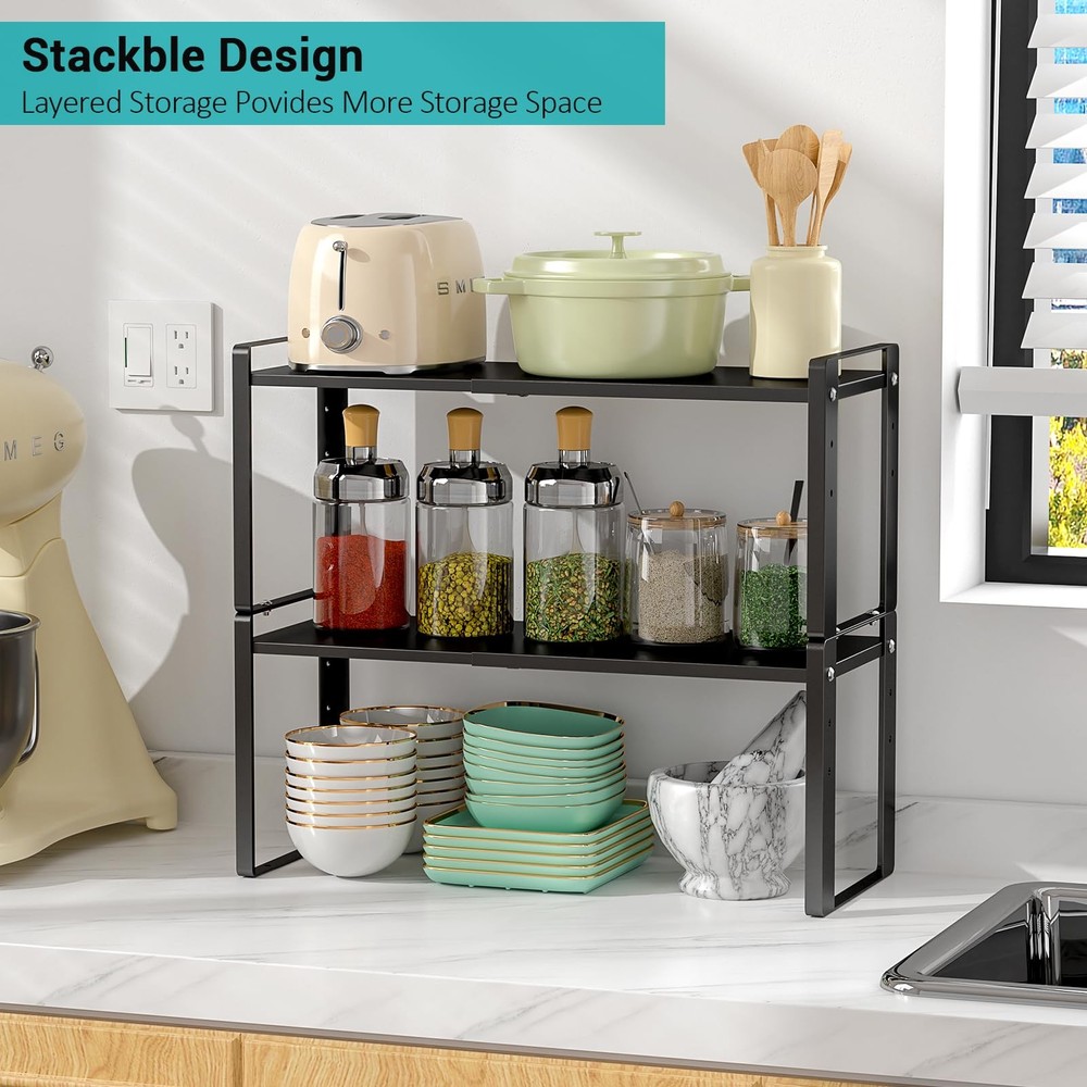 Astrorhine 2 Pack Expandable Cabinet Organizer Shelves 88lbs High Capacity Stack