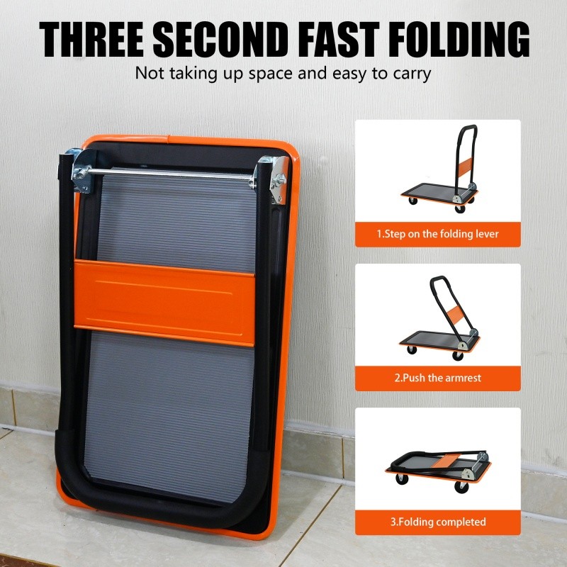 330lbs Flatbed Cart, Platform Hand Truck Heavy Duty Foldable Push Cart Dolly
