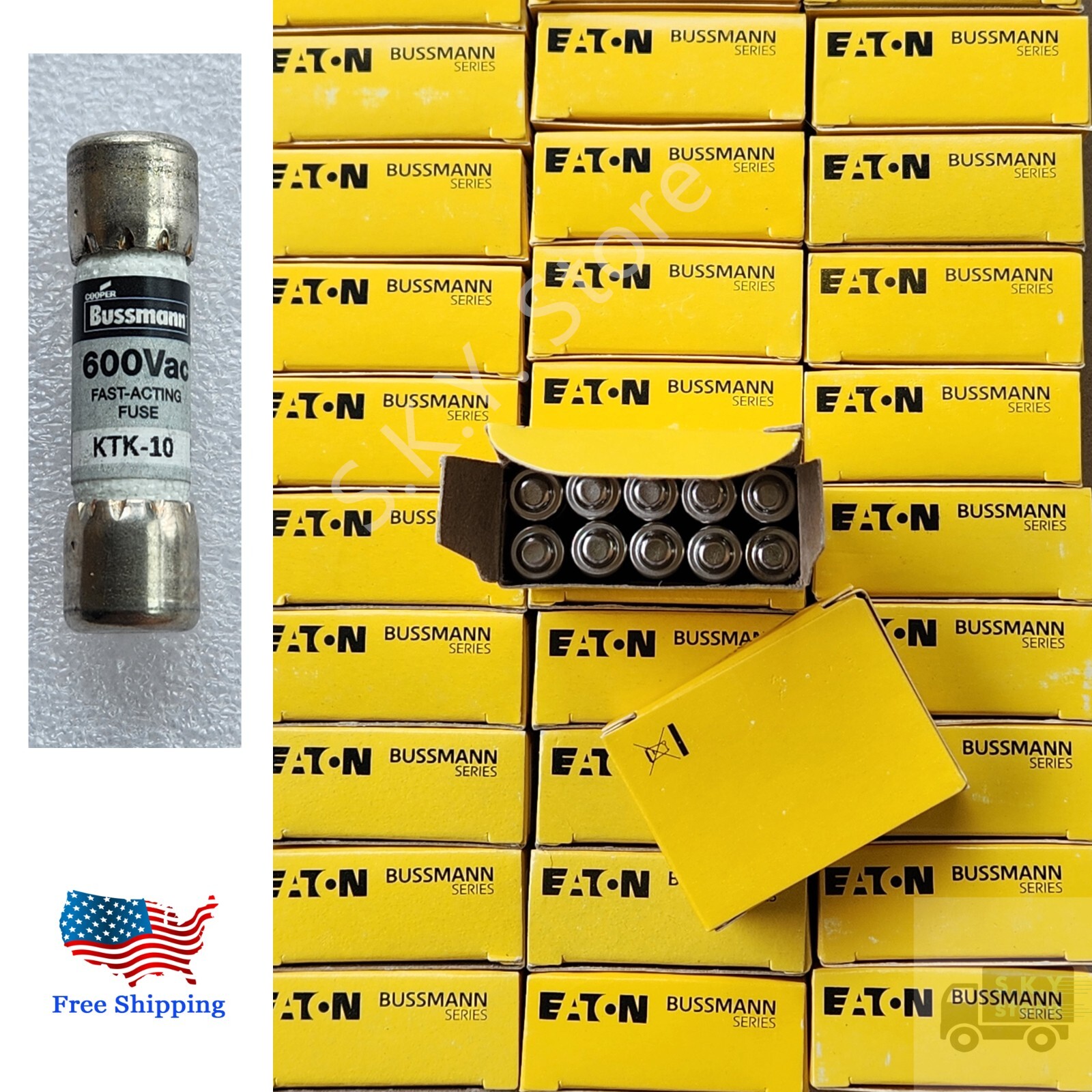 Lot of 10 NEW Bussmann FAST-ACTING Fuse KTK-10, 600Vac, NIB, KTK10, Fast Ship