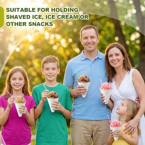100 Pack 6oz Compostable Snow Cone Cups with Spoon Straws - Biodegradable & No-L