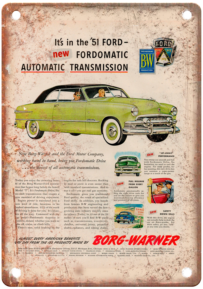 1951 Vintage Borg-Warner Auto Ad Retro Look Reproduction Metal Sign A13129
