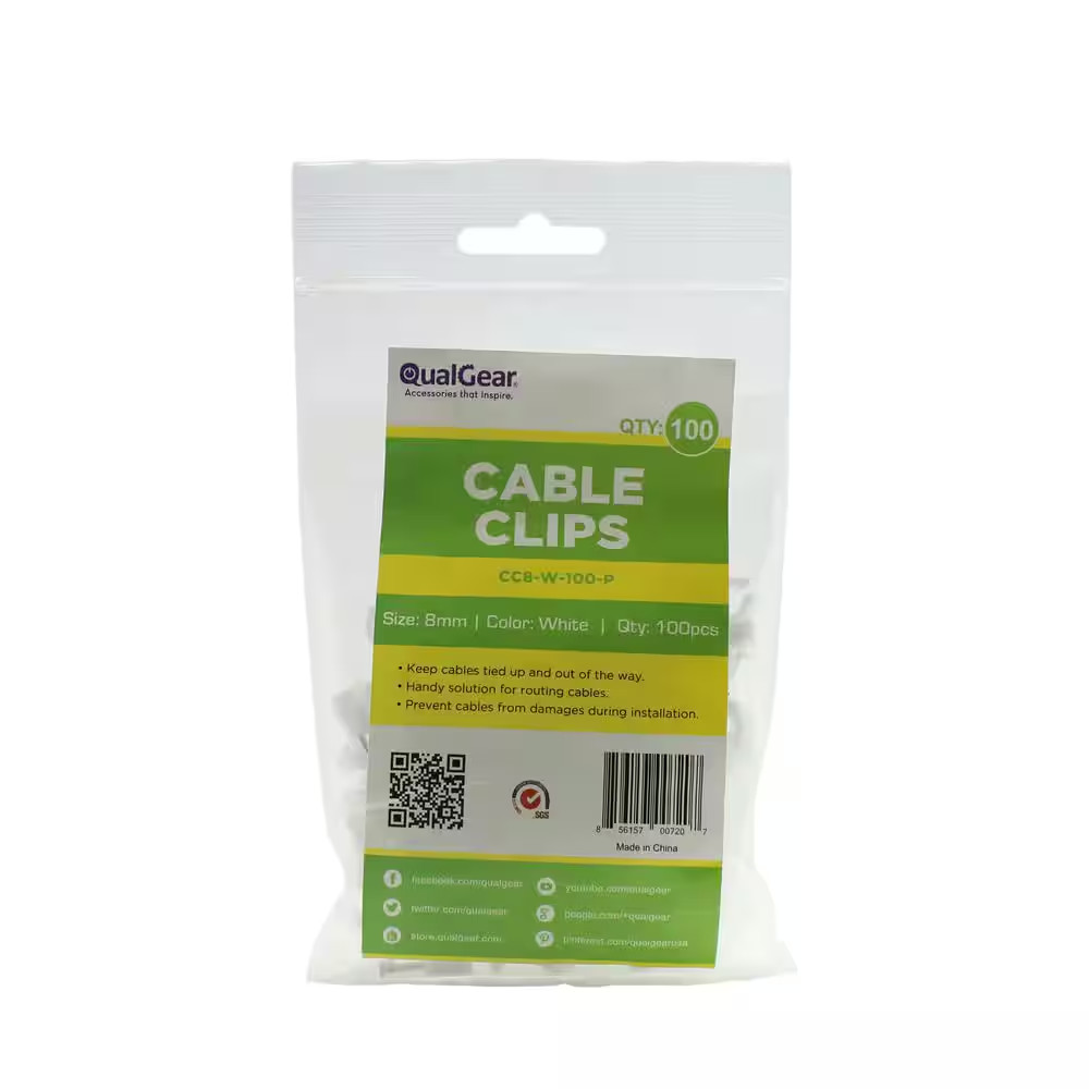 8 Mm Cable Clips, White, 100-Pack