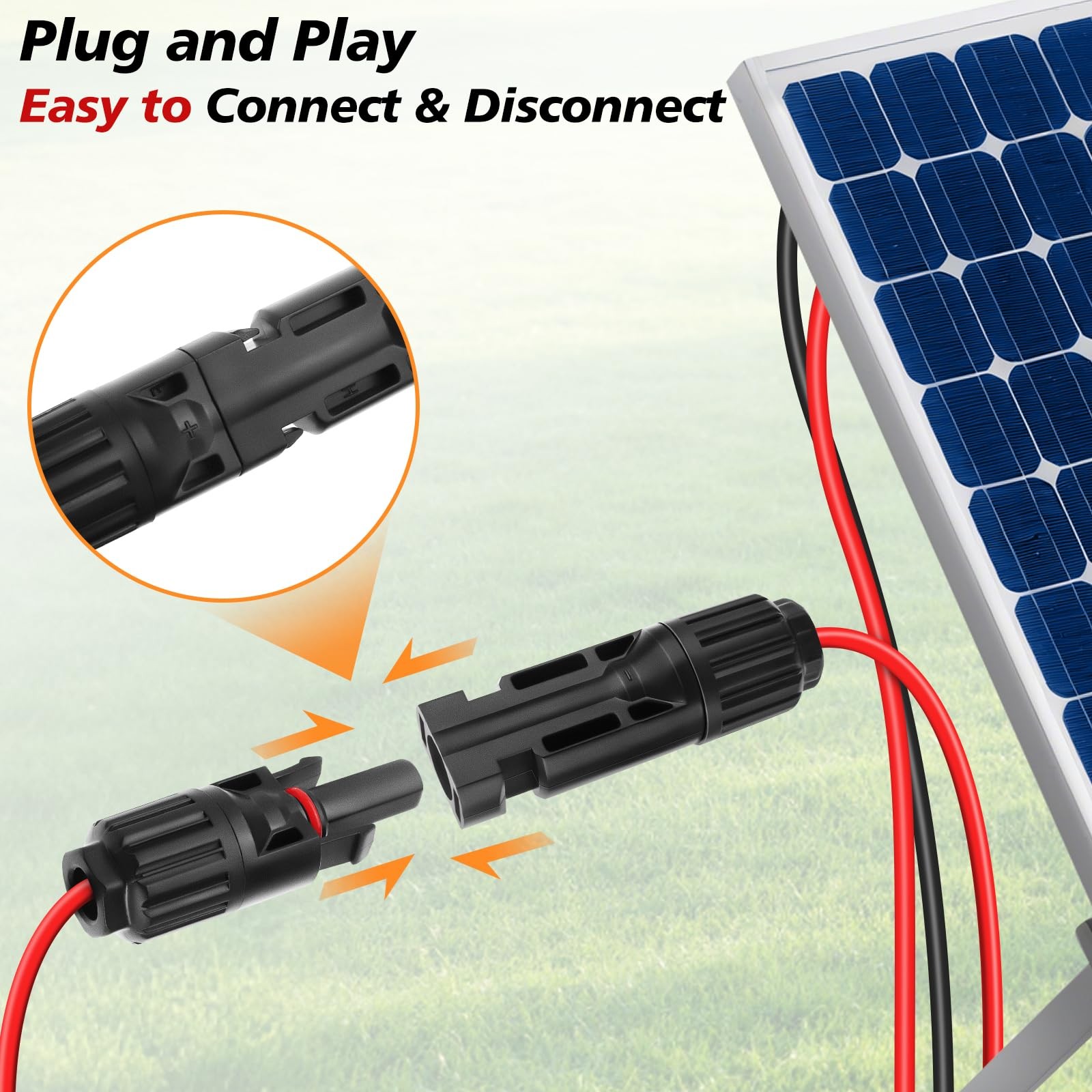 Solar to XT60 Extension Cable,12AWG/4mm² Panel Plug 2 FT, Black&Red