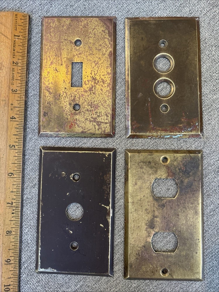4 Antique Solid Brass Switch Plate Covers - All Different Styles