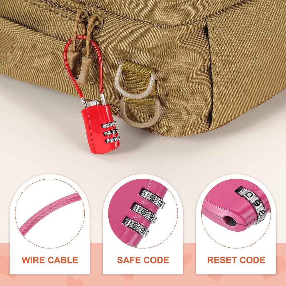 2 Pcs 3 Digit Luggage Cable Combination Lock with 5" Long Cable, Rose