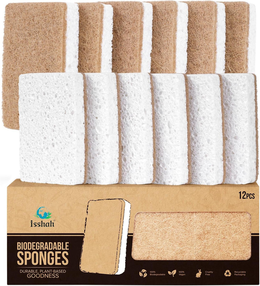 Plant Based Kitchen Sponges 12Pack Eco Friendly Biodegradable Sisal HempFSC PETA