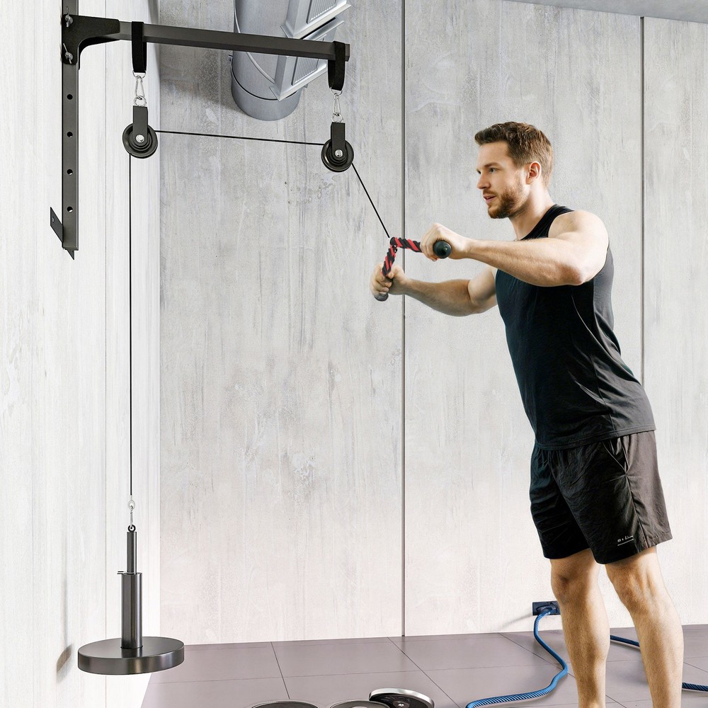 Soozier Weight Cable Pulley System for LAT Pull Down, Biceps Curl, Red