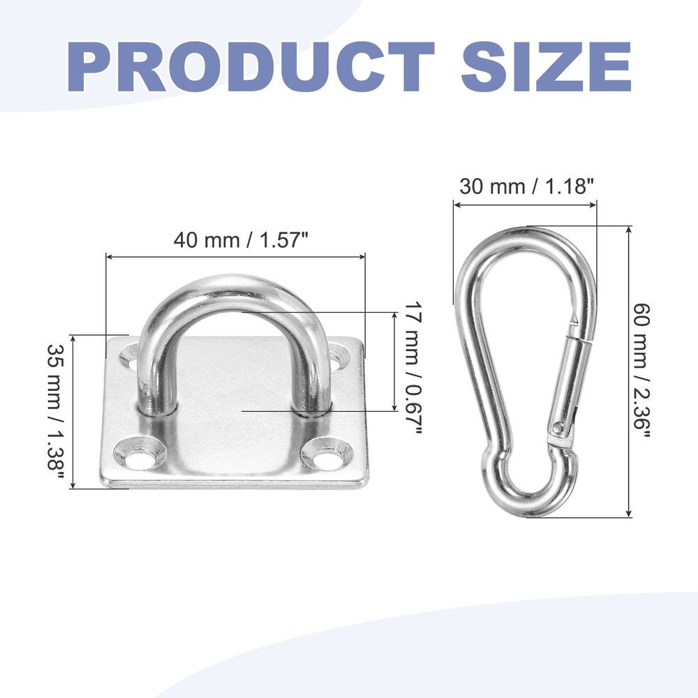 2Set M6 Eyelet Bracket Set Square Hook Plate and Hook, Silver