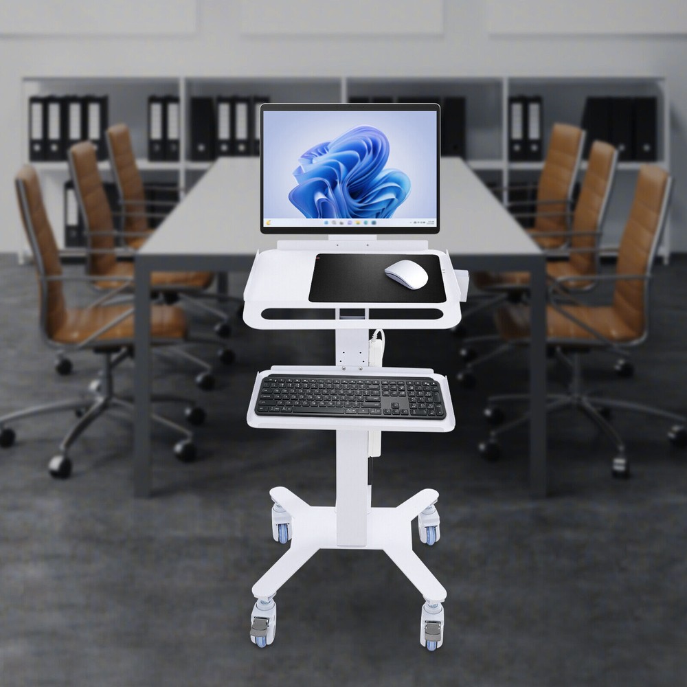 Adjustable Height Rolling Desk Computer Cart Mobile PC Laptop Workstation Table