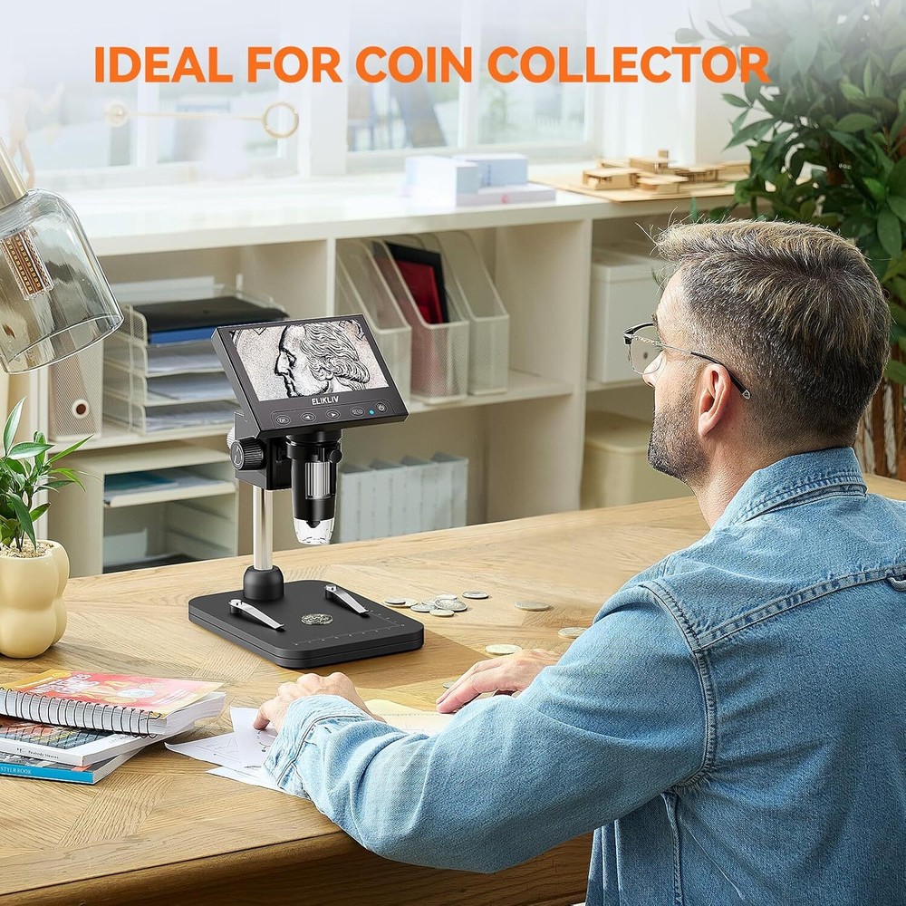 Elikliv Digital Microscope, PC View (Win/Mac), 4.3'' 720P, 1000x Magnification