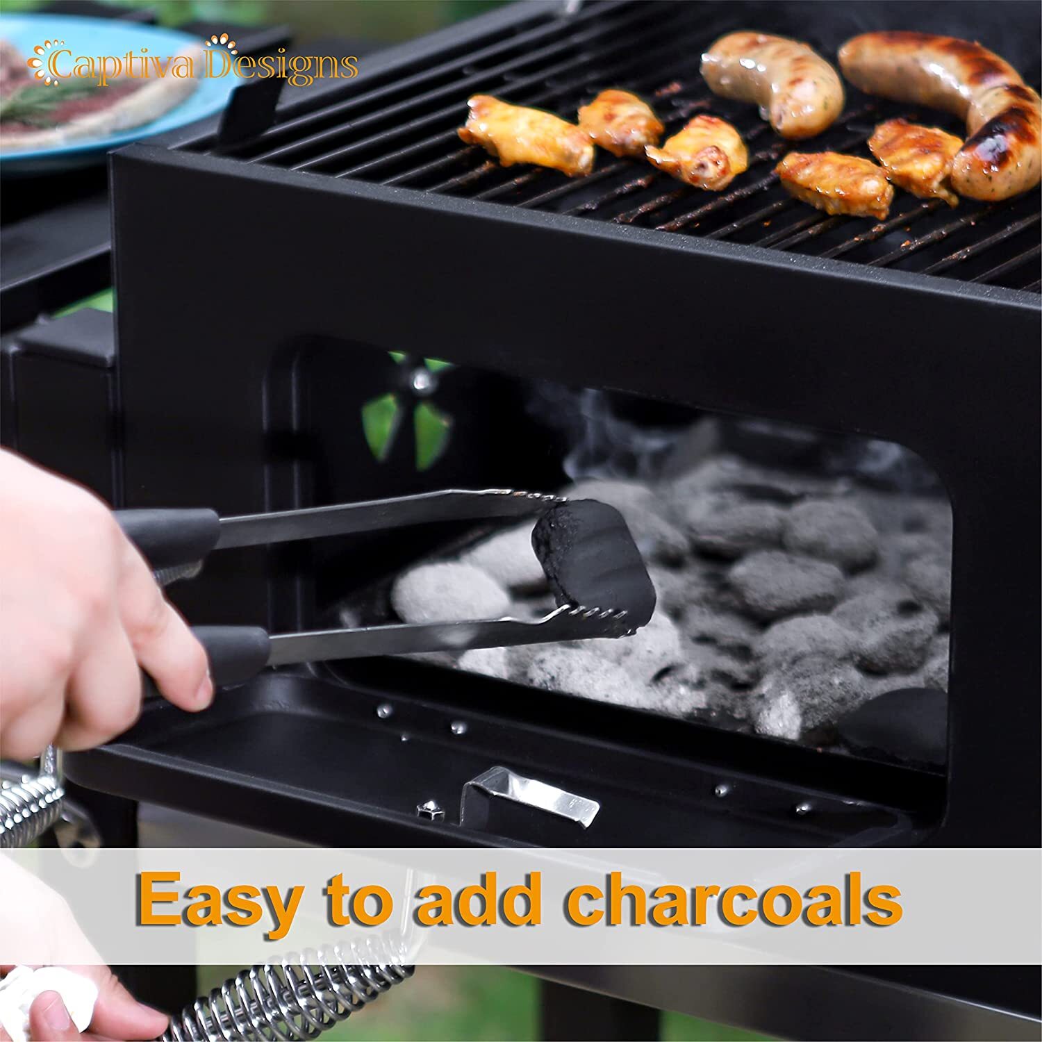 Heavy Duty Charcoal Grill Oversize Cooking Area Outdoor BBQ Grill with 2 Trays