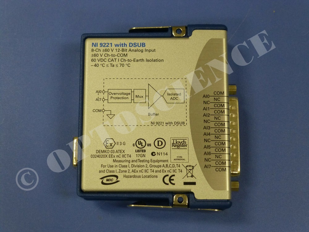 National Instruments NI 9221 cDAQ Analog Input Module, ±60V Analog Input, D-Sub