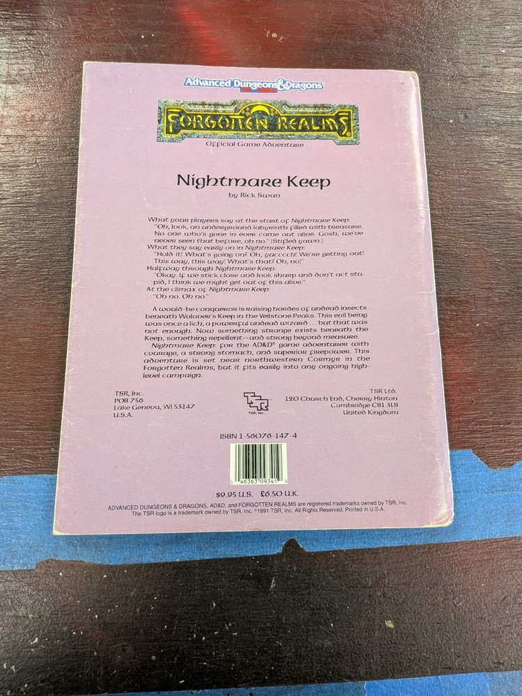 Nightmare Keep W/ Map 9341 AD&D 2ND Edition Fa2 TSR