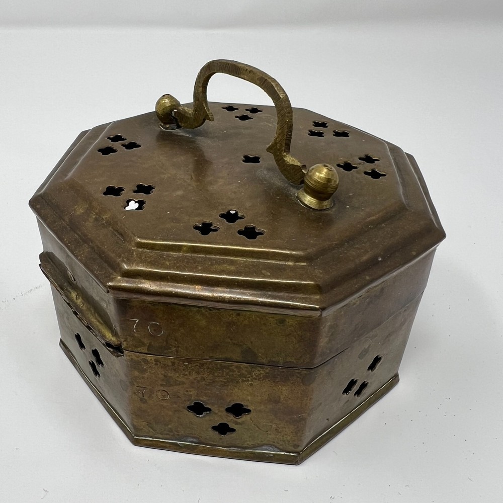Antique Incense Burner/ Cricket Trinket Box Solid Brass w/Locking Latch & Handle