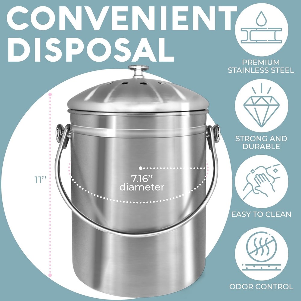 EPICA Countertop Compost Bin Kitchen | 1.3 Gallon | Odorless Composting Bin with