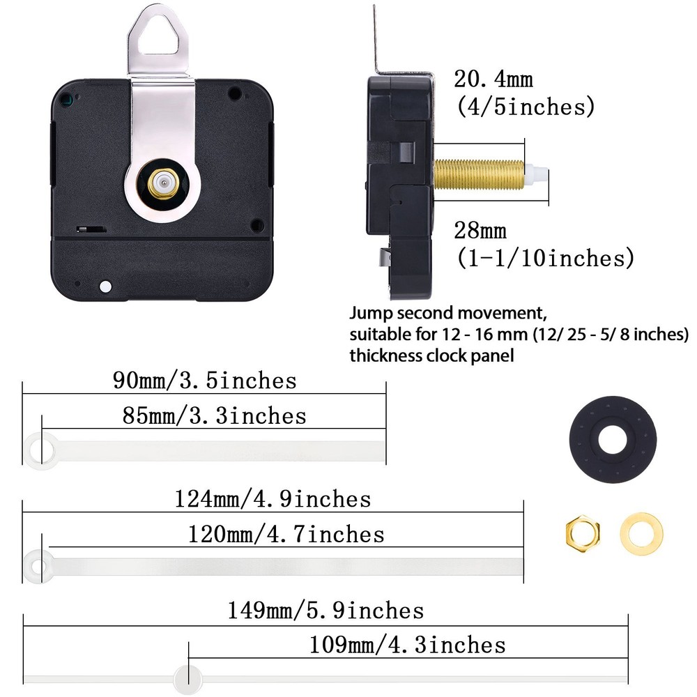 Silence Quartz Clock Movement 11/25 Inch Maximum Dial Thickness White
