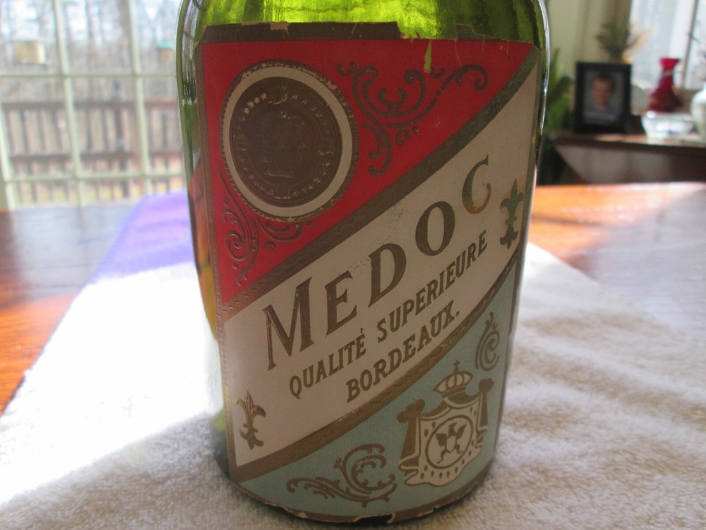 Antique Labeled Green Wine Bottle