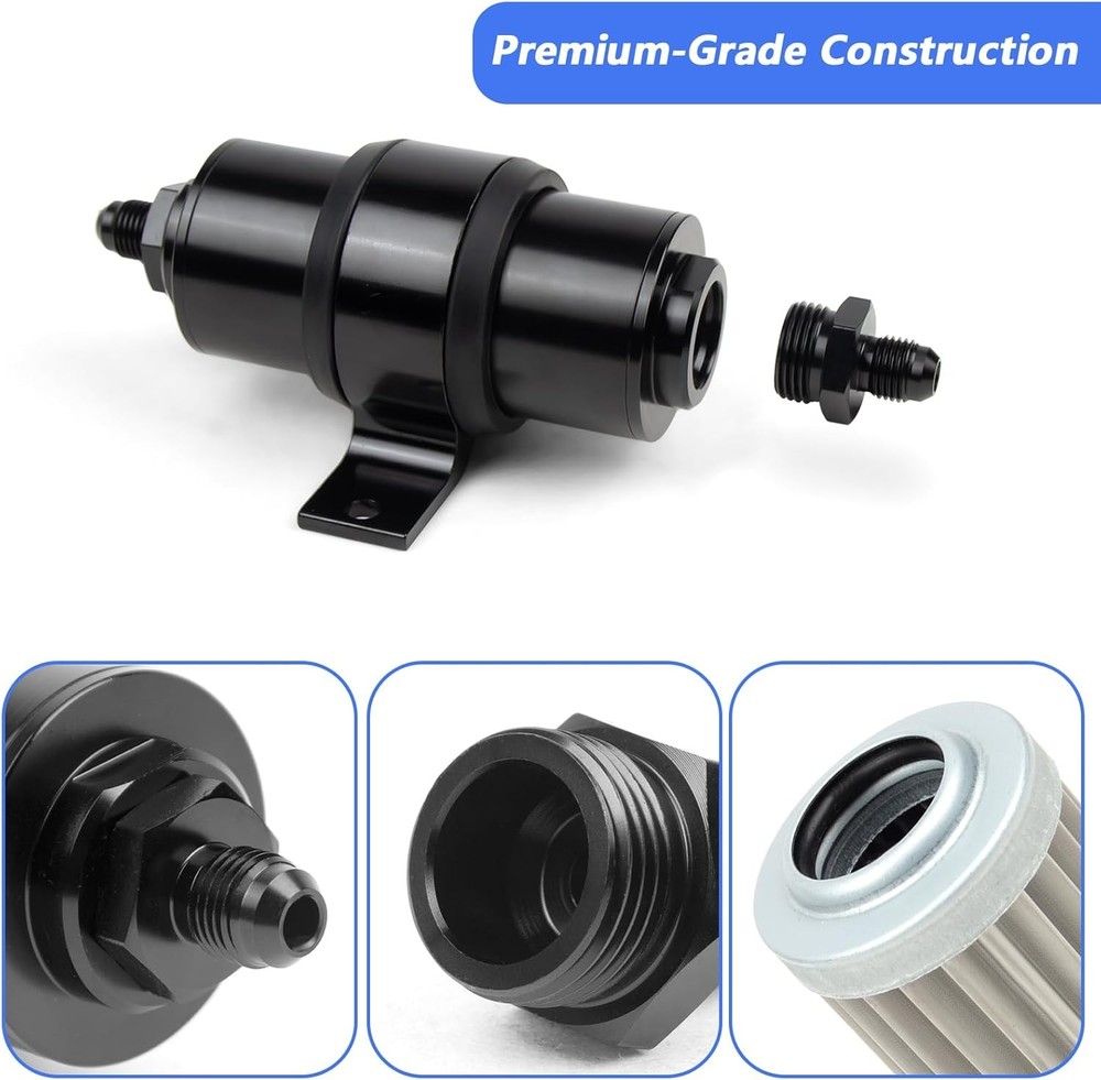 10 Micron Inline Fuel Filter with 6AN 8AN 10AN Fitting Adapter+ Filter Element