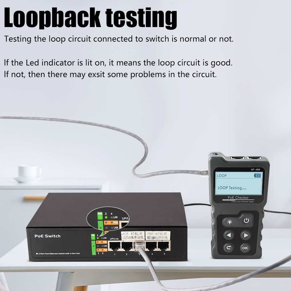 Noyafa PoE Checker Inline PoE Voltage&Current Tester NETWORK Cable Tester NF-488