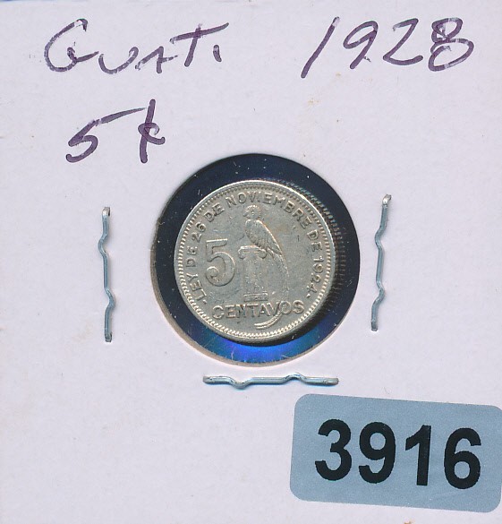 GUATEMALA - 1928  SILVER - 5 CENTAVOS - #3916